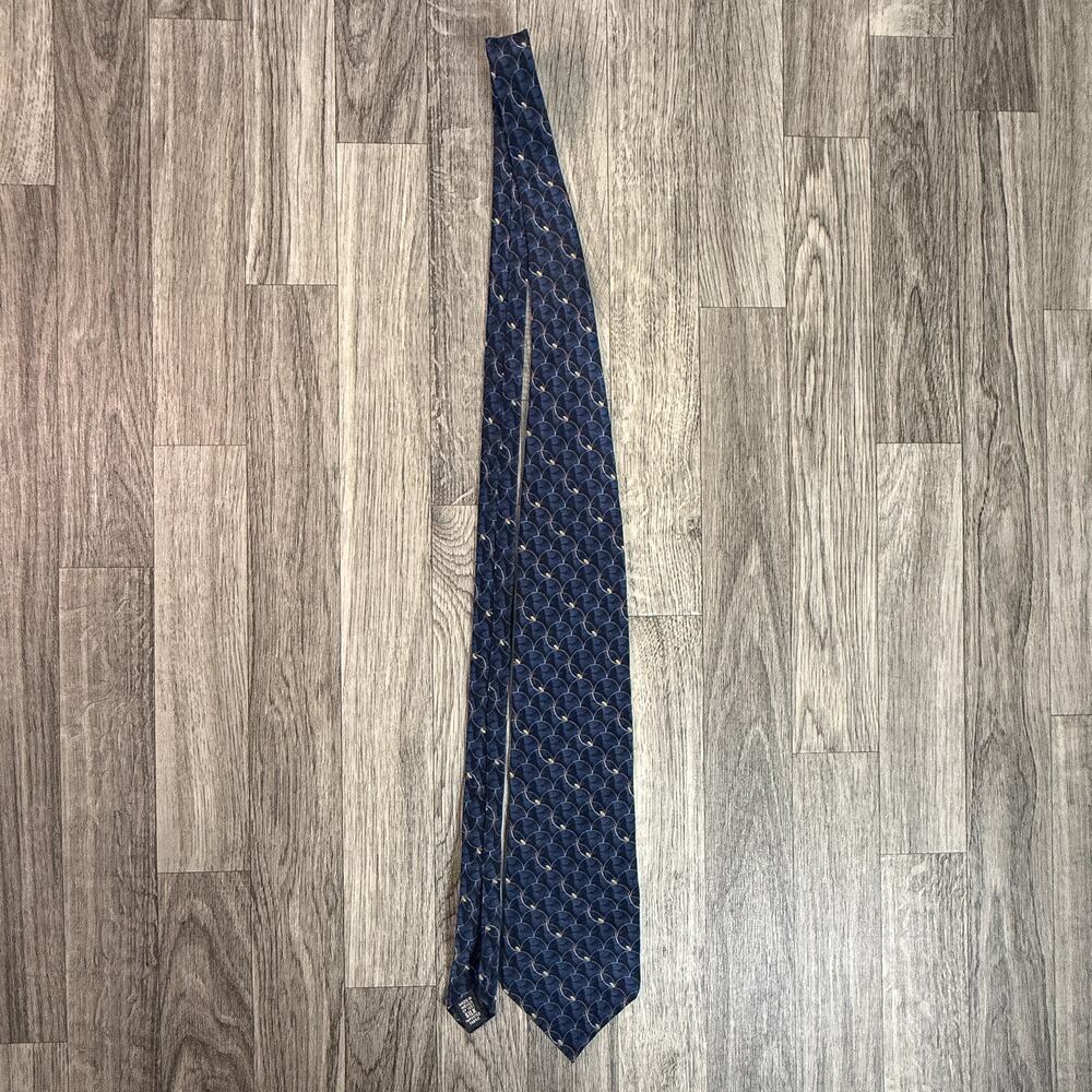 Graham & Lockwood Silk Tie London England Navy Gold Geometric Print